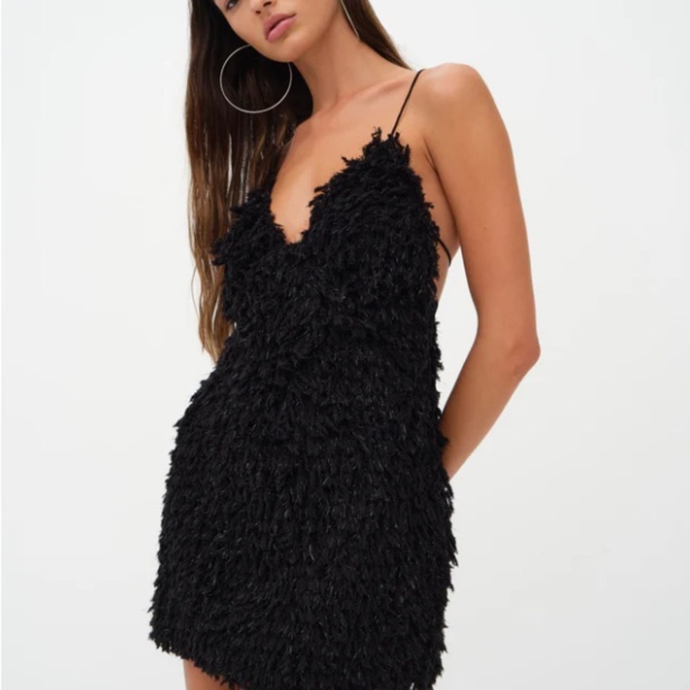 For Love & Lemons Black Shag Dress